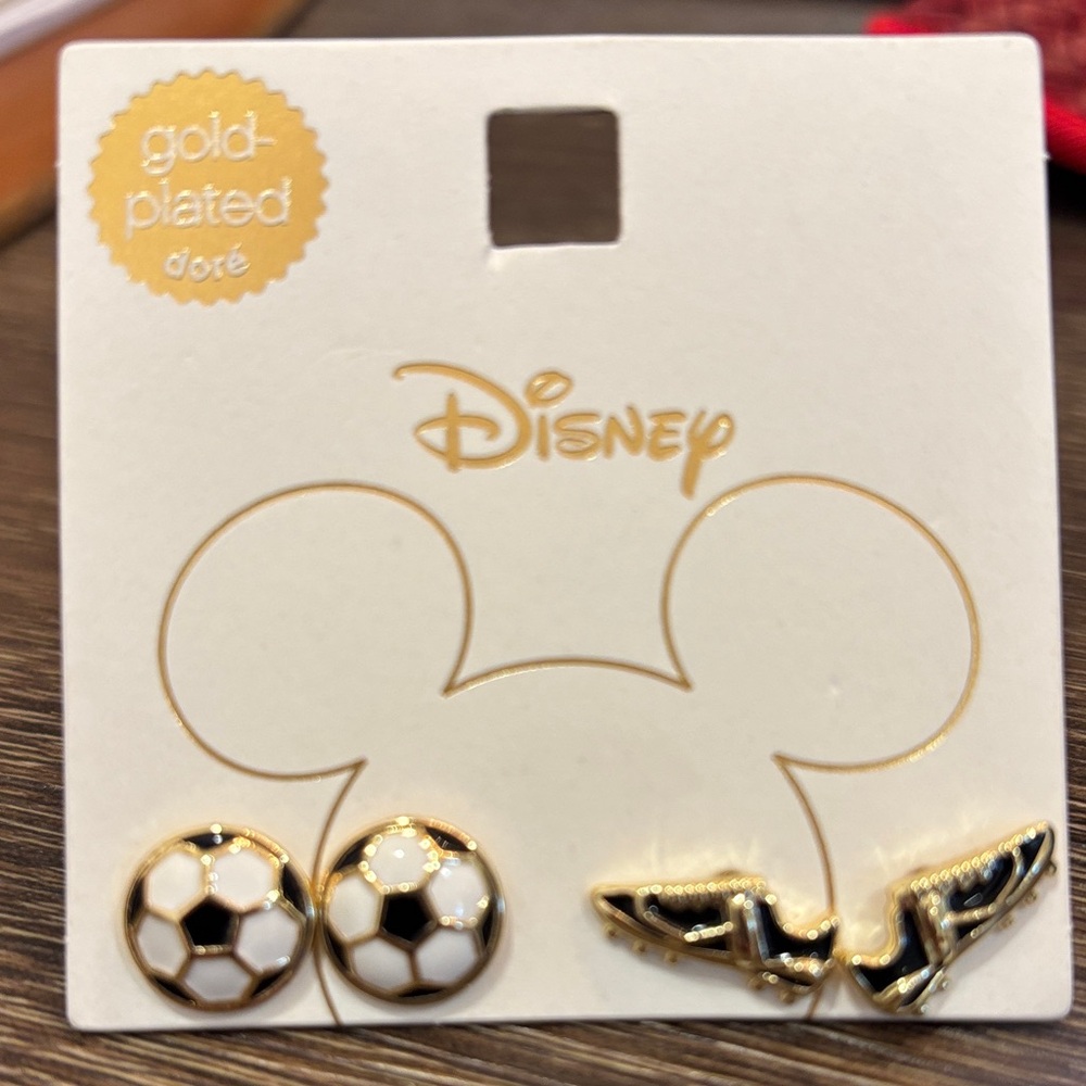 Disney Gold-Tone Soccer Ball and Wing Stud Earring Set - White, Black, Gold